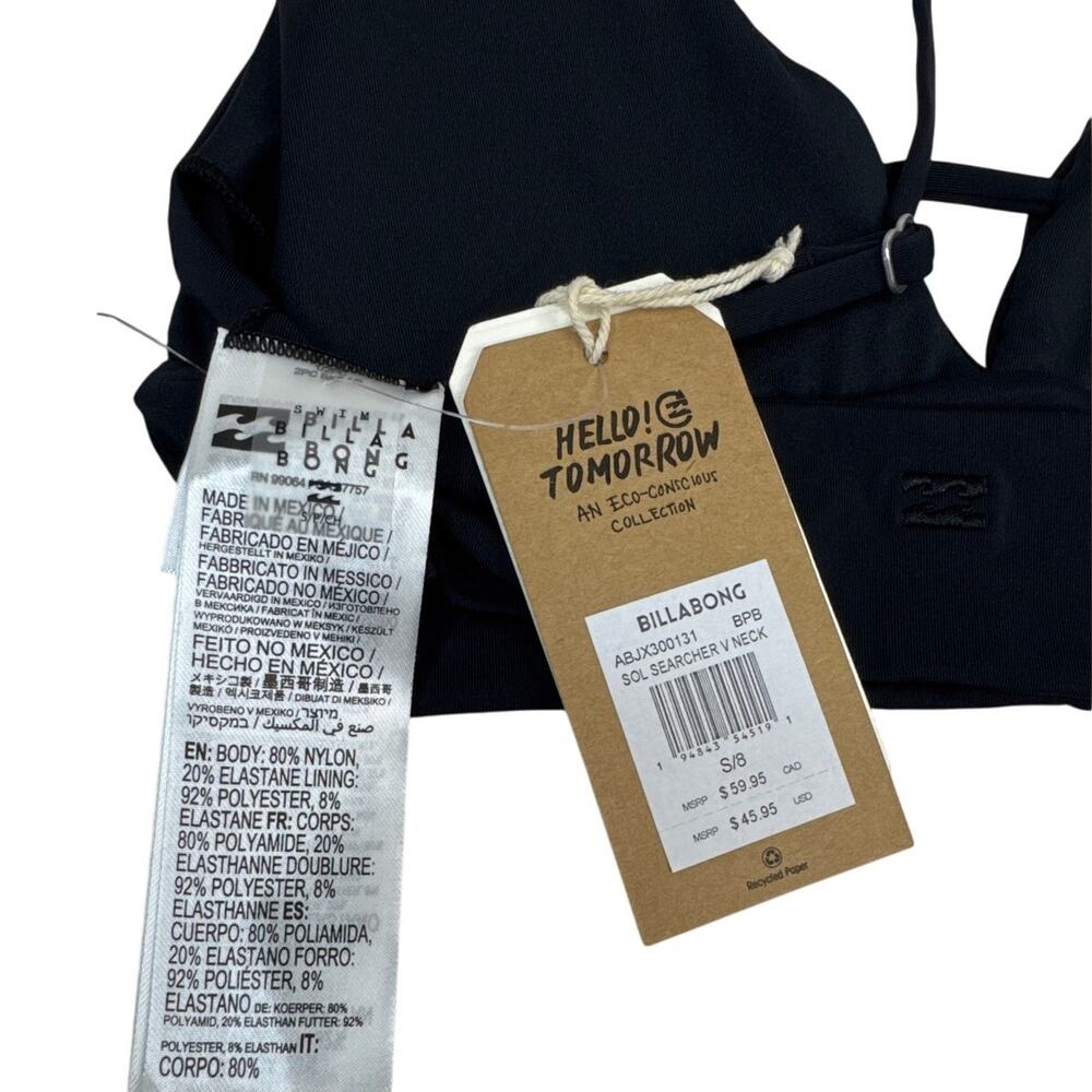 NWT Billabong Sol Searcher V Neck Black Bikini Top Beach Swimwear Women’s Sz S/8 - Picture 4 of 5